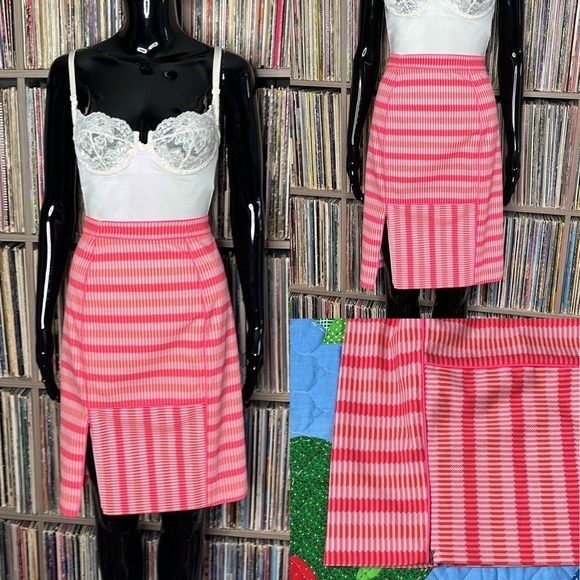 Per Se Pencil Sitges Skirt in Pink Geometric Stripe Print Size 2 - Picture 1 of 9